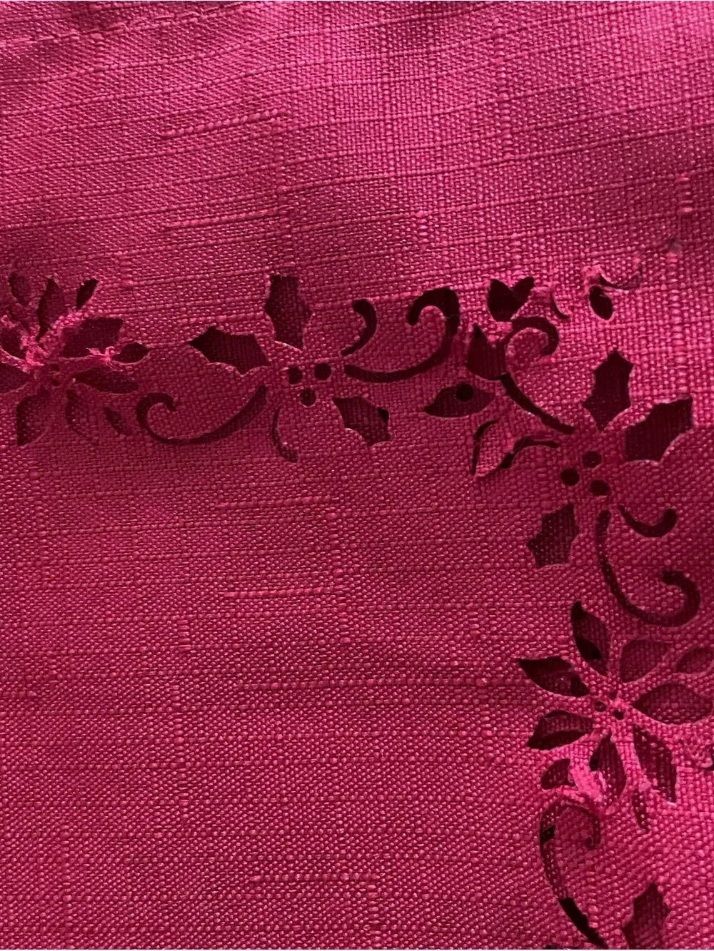 Red Square Decorative Tablecloth with Floral Border 51” x 51”